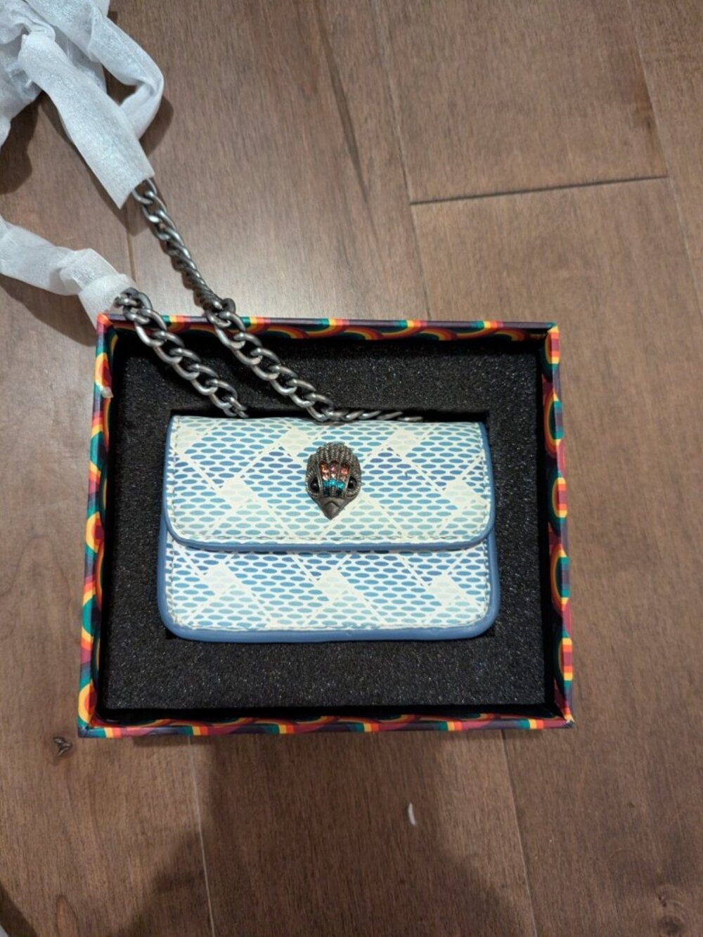 Kurt Geiger Micro Kensington London Mini Crossbody Bag Blue Pattern New